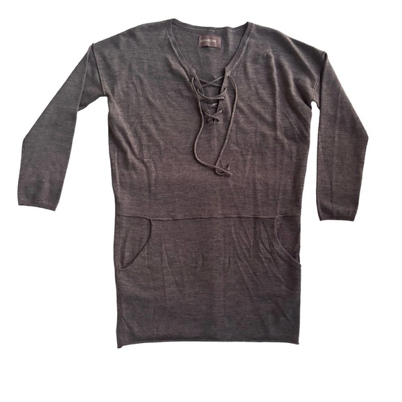 ZADIG & VOLTAIRE GRAY MERINO WOOL TUNIC SWEATER SIDE POCKETS WOMEN SIZE SMALL - Picture 4 of 12